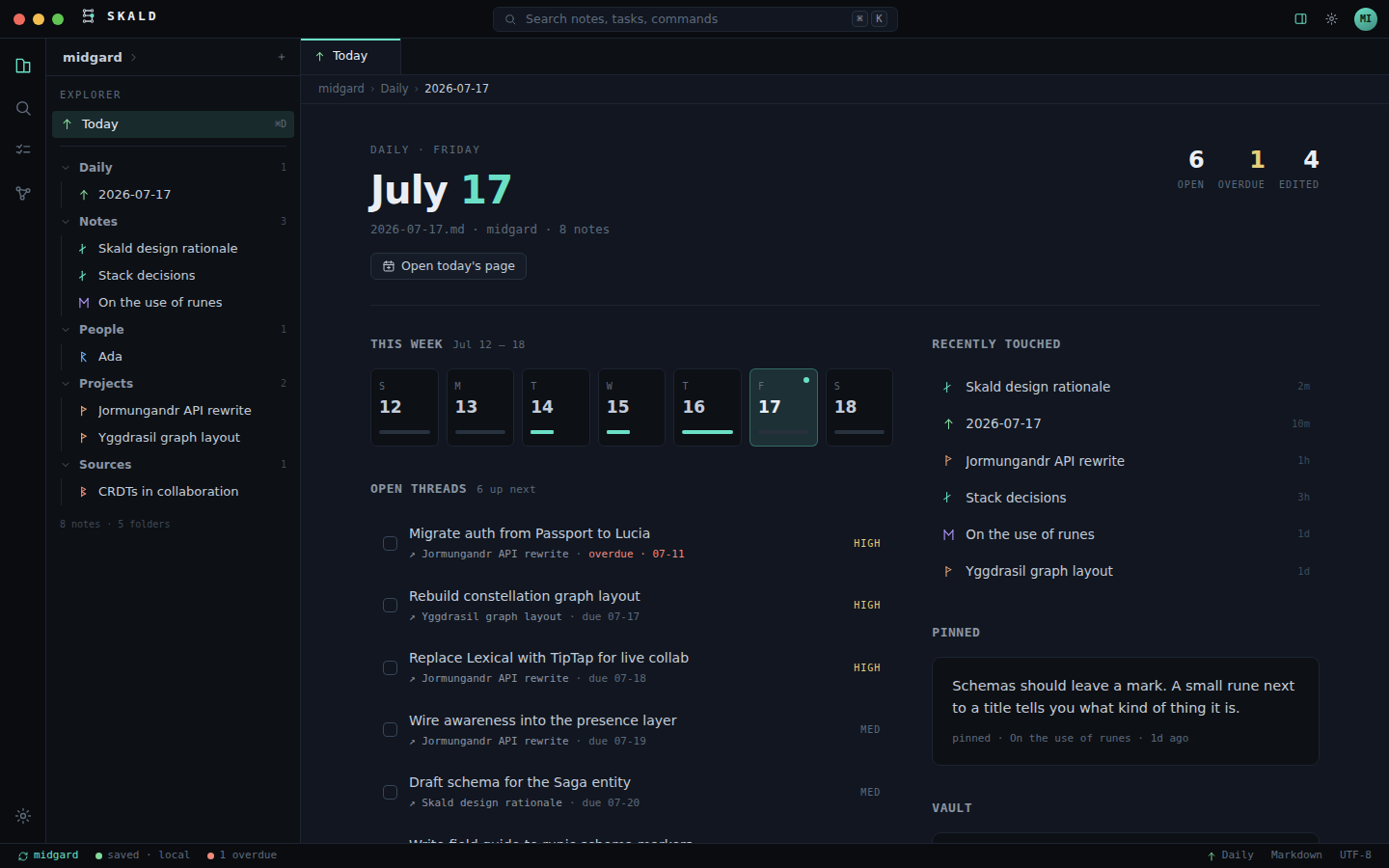 The Logbook — Skald's Today view