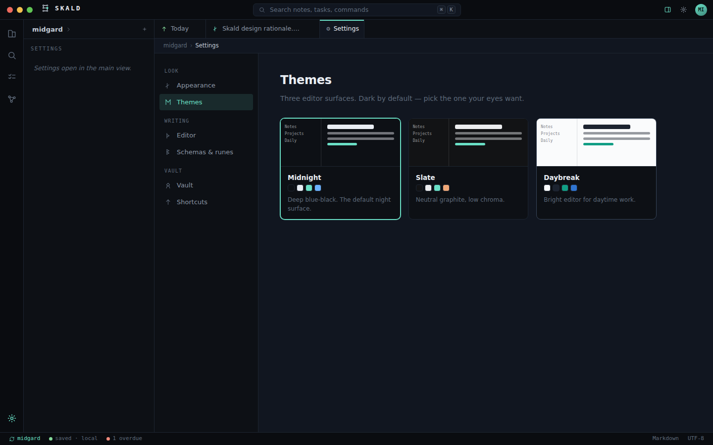 Settings — Daybreak theme