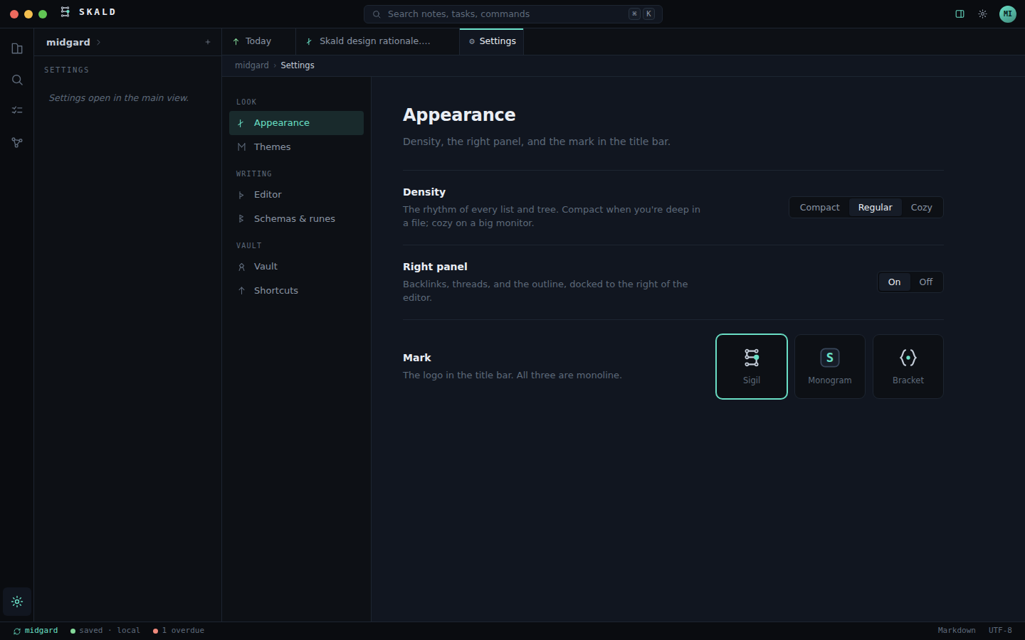 Settings — Midnight theme